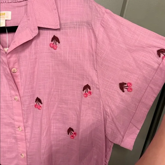 Maeve lilac cherry Embroidered Short-Sleeve Button-Down Shirt - Picture 8 of 11